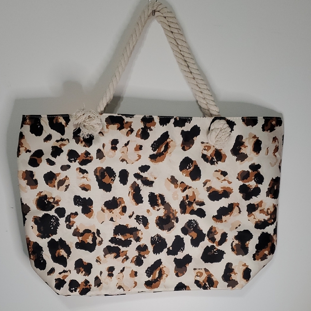 Leopard Print Canvas Tote in Brown and Black